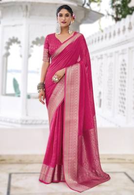 stylish chinon self printed saree with zari weaving work 1