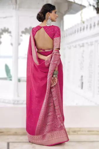 stylish chinon self printed saree with zari weaving work