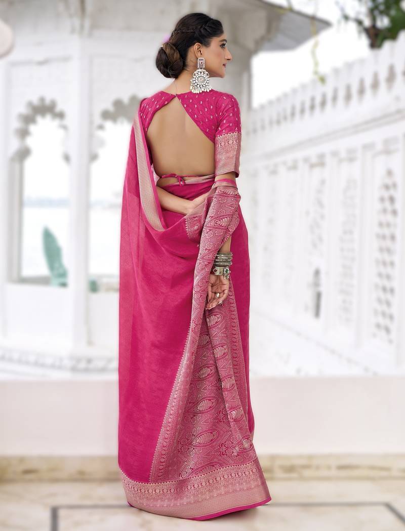 stylish chinon self printed saree with zari weaving work