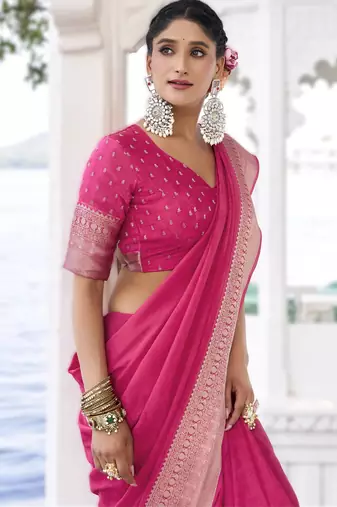 stylish chinon self printed saree with zari weaving work