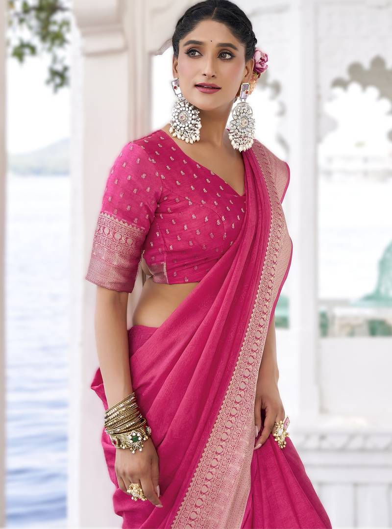 stylish chinon self printed saree with zari weaving work