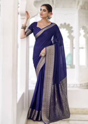 stylish chinon self printed saree with zari weaving work 1