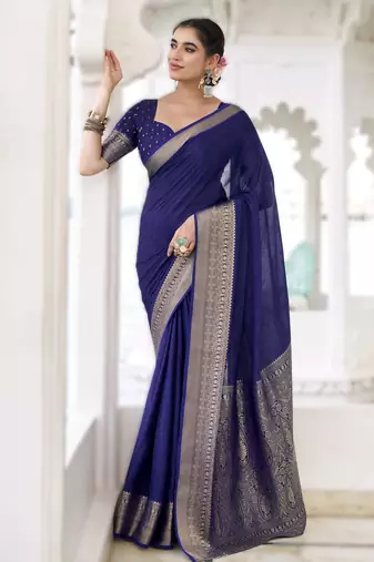 stylish chinon self printed saree with zari weaving work