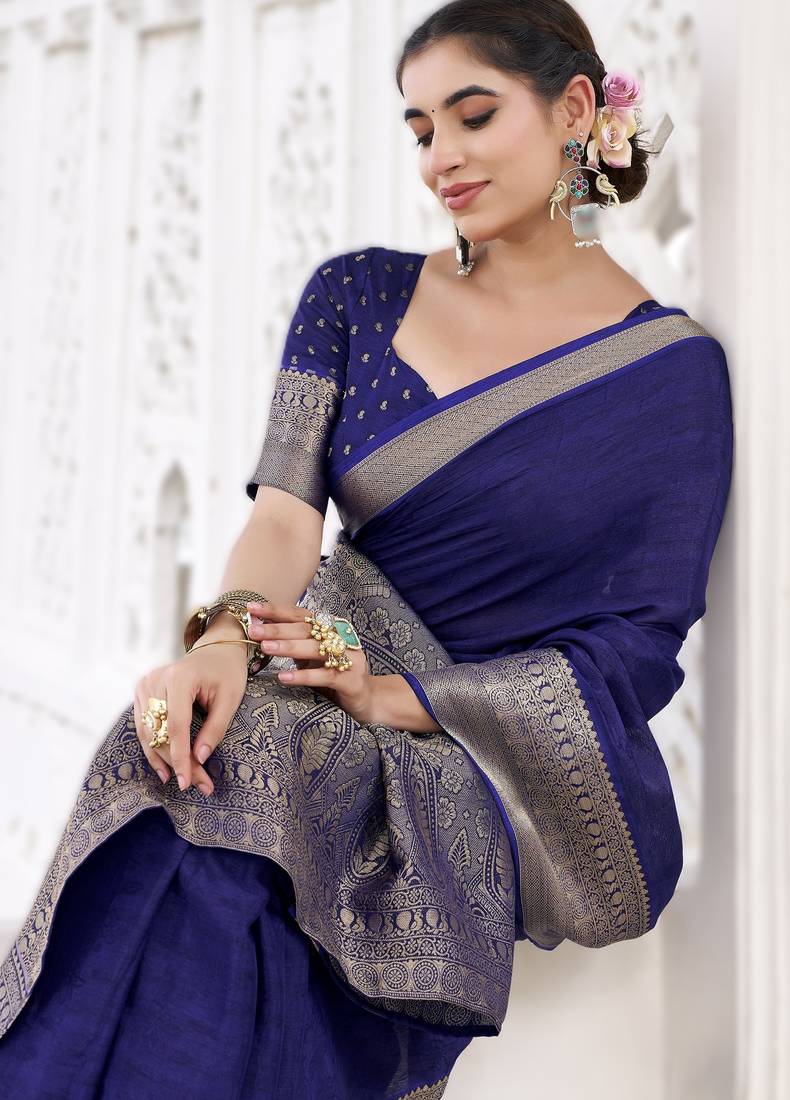 stylish chinon self printed saree with zari weaving work