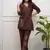 Brown Floral embroidered v_neck pure cotton co-ord set