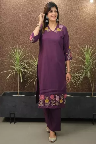 blue embroidered cotton kurta and pant