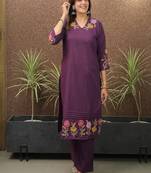 blue embroidered cotton kurta and pant