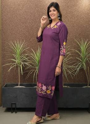 blue embroidered cotton kurta and pant 2