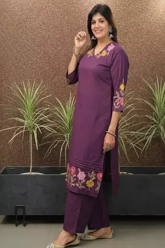 blue embroidered cotton kurta and pant