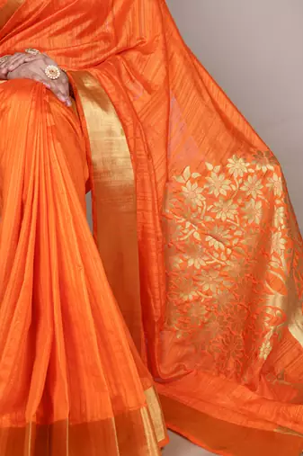 onrange onam special kerala style raw art silk blend zari weaving saree with unstitched blouse