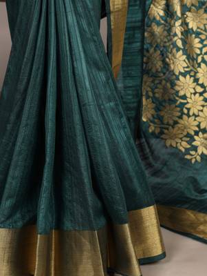 green onam special kerala style raw art silk blend zari weaving saree with unstitched blouse 2