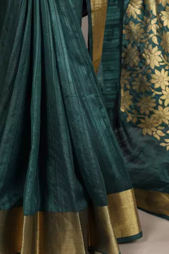 green onam special kerala style raw art silk blend zari weaving saree with unstitched blouse