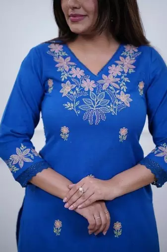 blue embroidered cotton kurta and pant
