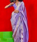 Lavender Banarasi Tissue Silk Saree with Viscose Zari Weave Saree With Blouse For Women
