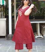 red embroidered cotton kurta and pant