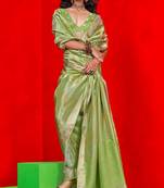 Green Banarasi Tissue Silk Saree with Viscose Zari Weave Saree With Blouse For Women
