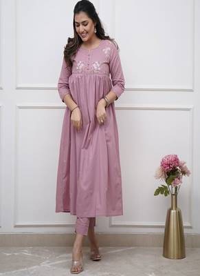lilac embroidered cotton kurta and pant 1
