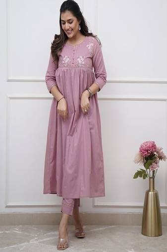 lilac embroidered cotton kurta and pant