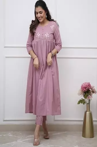 lilac embroidered cotton kurta and pant