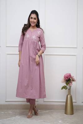 lilac embroidered cotton kurta and pant 2