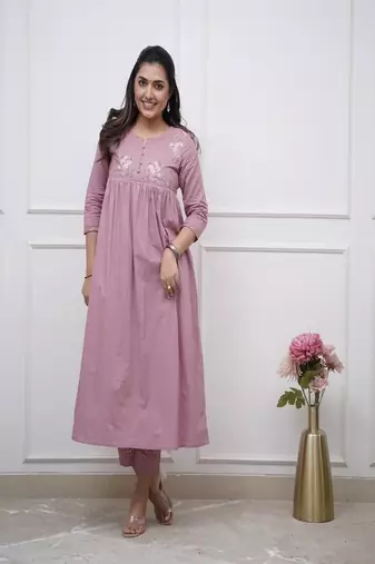 lilac embroidered cotton kurta and pant