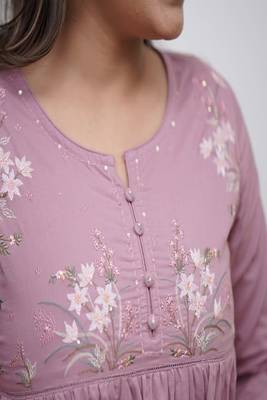lilac embroidered cotton kurta and pant 3