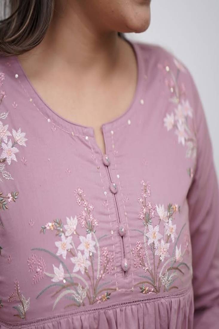 lilac embroidered cotton kurta and pant