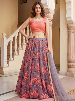  grey embroidered net festive lehenga set choli with dupatta 1