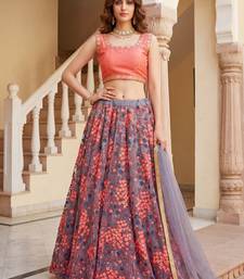  grey embroidered net festive lehenga set choli with dupatta