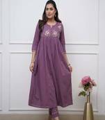 purple embroidered cotton kurta and pant