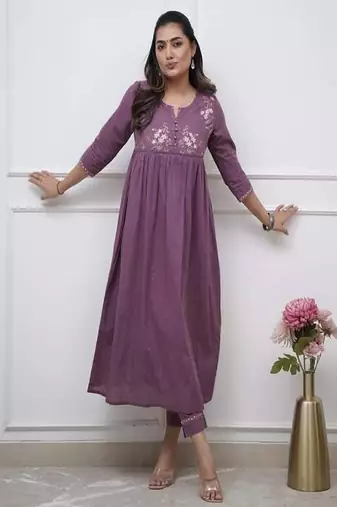 purple embroidered cotton kurta and pant