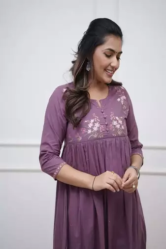 purple embroidered cotton kurta and pant