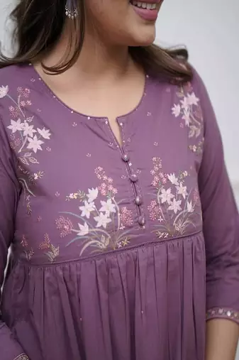 purple embroidered cotton kurta and pant