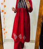 red printed cotton kurta and pant