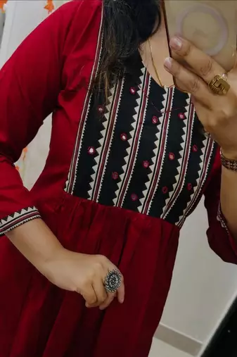 red printed cotton kurta and pant