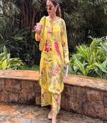 dark-yellow printed cotton kurta and pant