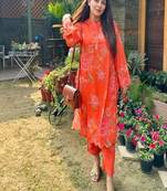 orange printed silk kurta and pant