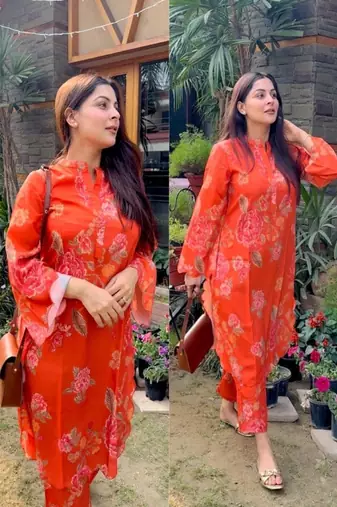 orange printed silk blend kurta and pant