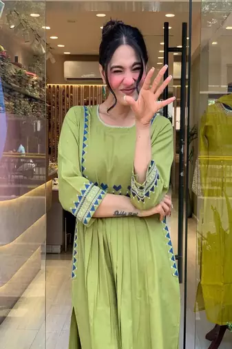 green embroidered cotton kurta and pant