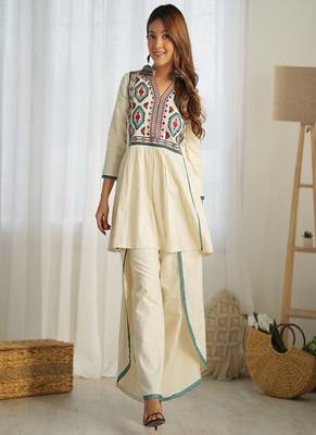 dark-white embroidered cotton kurta and pant 1