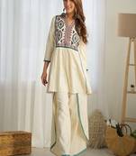 dark-white embroidered cotton kurta and pant