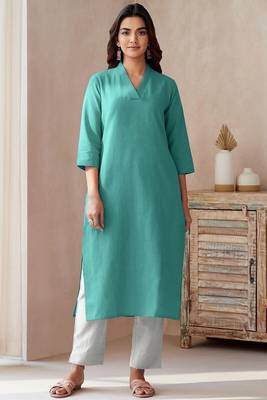 green printed cotton kurta and pant 1
