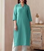green printed cotton kurta and pant