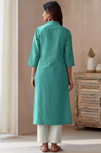 green printed cotton kurta and pant