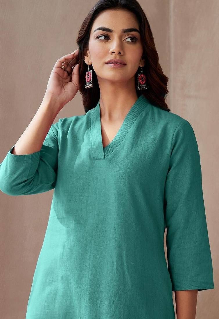 green printed cotton kurta and pant