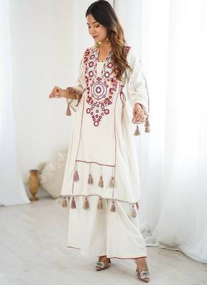 dark-white embroidered cotton kurta and pant 1