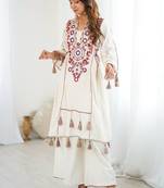 dark-white embroidered cotton kurta and pant