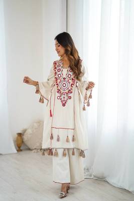 dark-white embroidered cotton kurta and pant 3