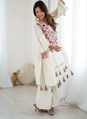 dark-white embroidered cotton kurta and pant 4