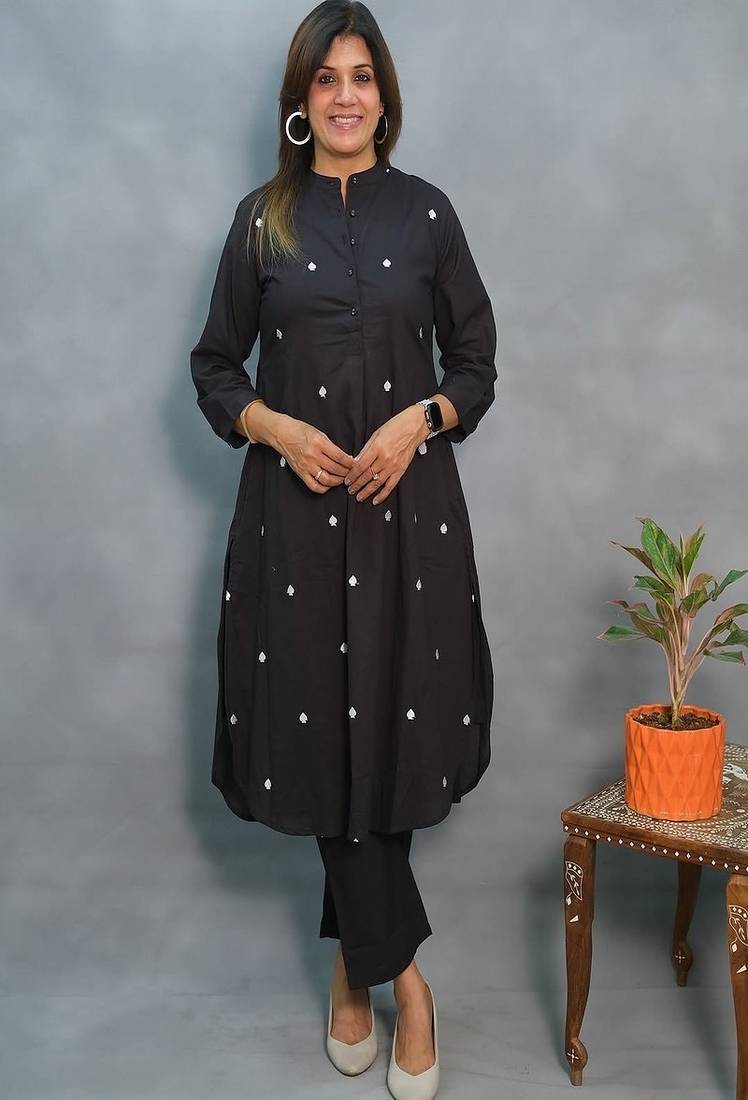 black embroidered cotton kurta and pant